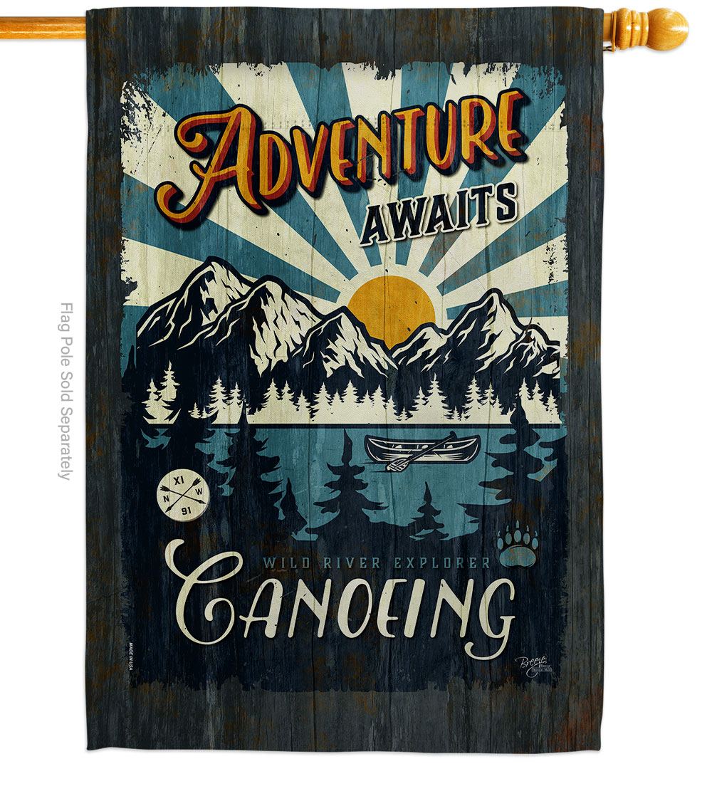 Awaits Canoeing Outdoor Adventure 28 x 40 in. Double-Sided Decorative Vertical House Flags for Decoration Banner Garden Yard Gift
