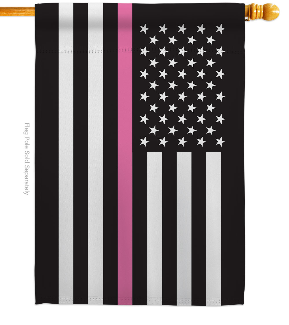 US Thin Pink Line Support Awareness 28 x 40 in. Double-Sided Decorative Horizontal House Flags for Decoration Banner Garden Yard Gift