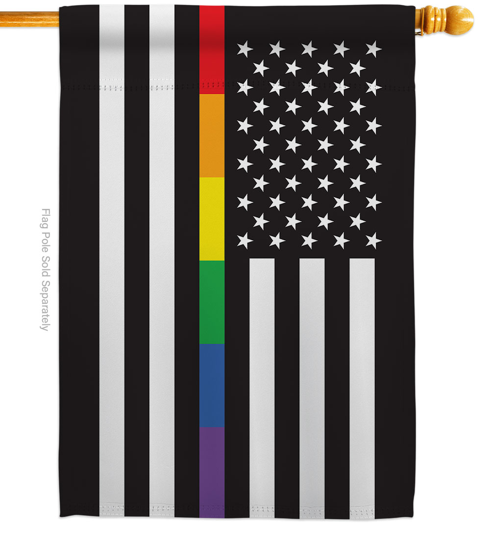 US Rainbow Thin Line Support Pride 28 x 40 in. Double-Sided Decorative Horizontal House Flags for Decoration Banner Garden Yard Gift