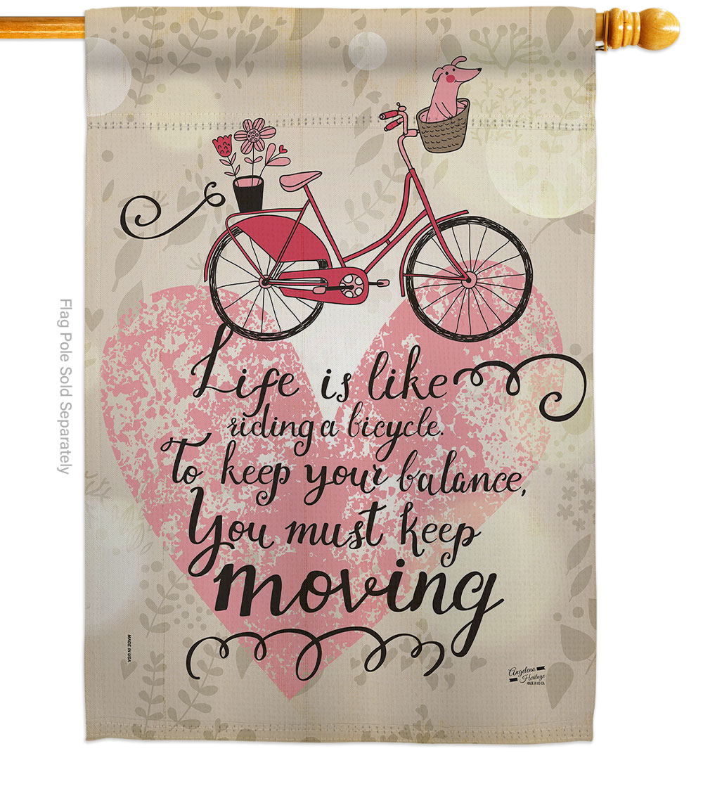 Must Keep Moving Sports Cycling 28 x 40 in. Double-Sided Decorative Vertical House Flags for Decoration Banner Garden Yard Gift
