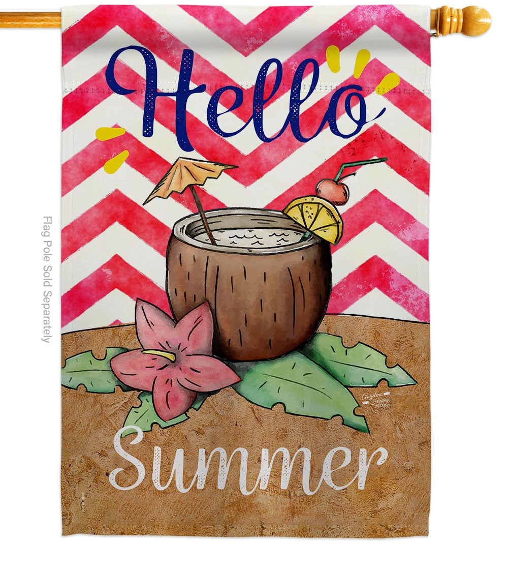 Coconut Summer Drinks Beverages Cocktail 28 x 40 in. Double-Sided Decorative Vertical House Flags for Decoration Banner Garden Yard Gift