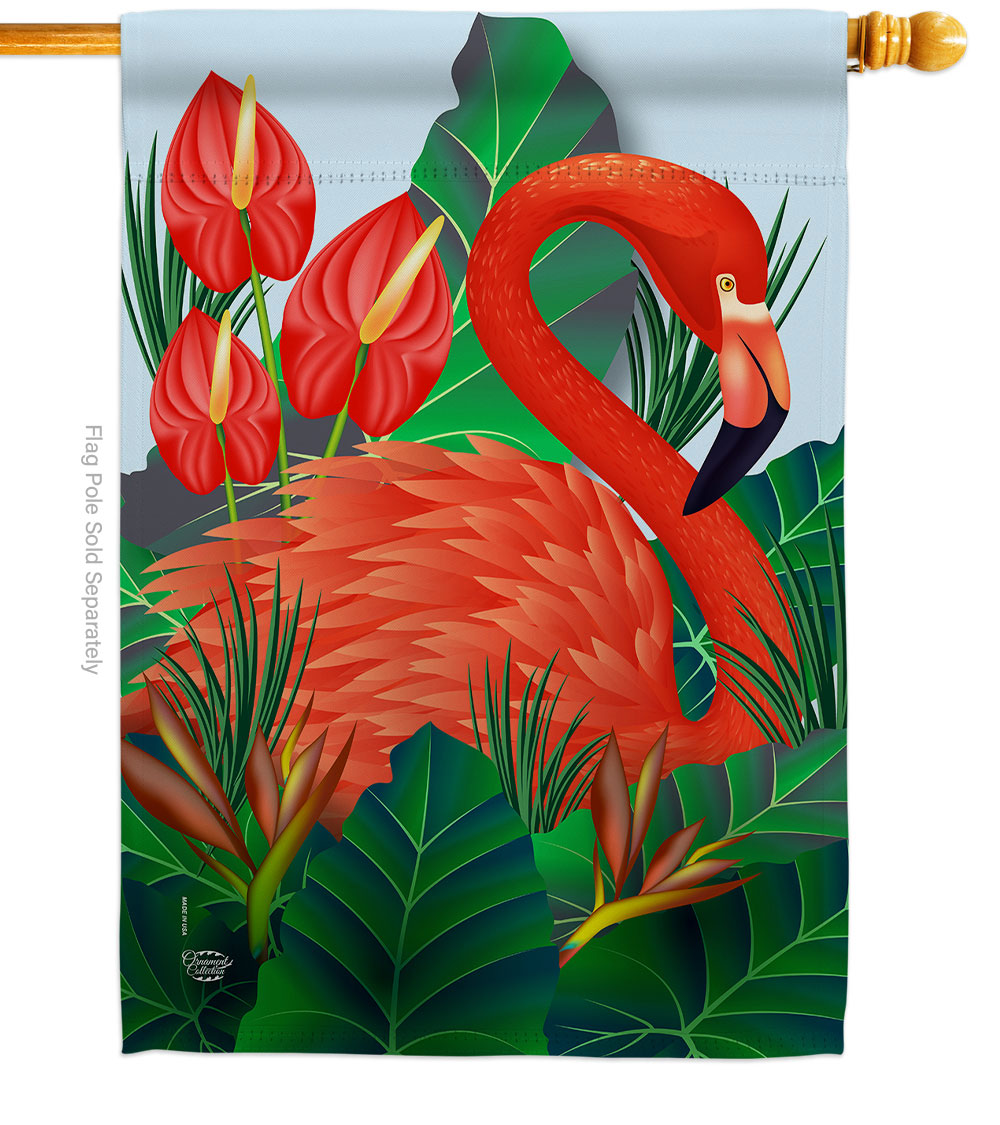 Flamingo Paradise Summertime Tropical 28 x 40 in. Double-Sided Decorative Vertical House Flags for Decoration Banner Garden Yard Gift