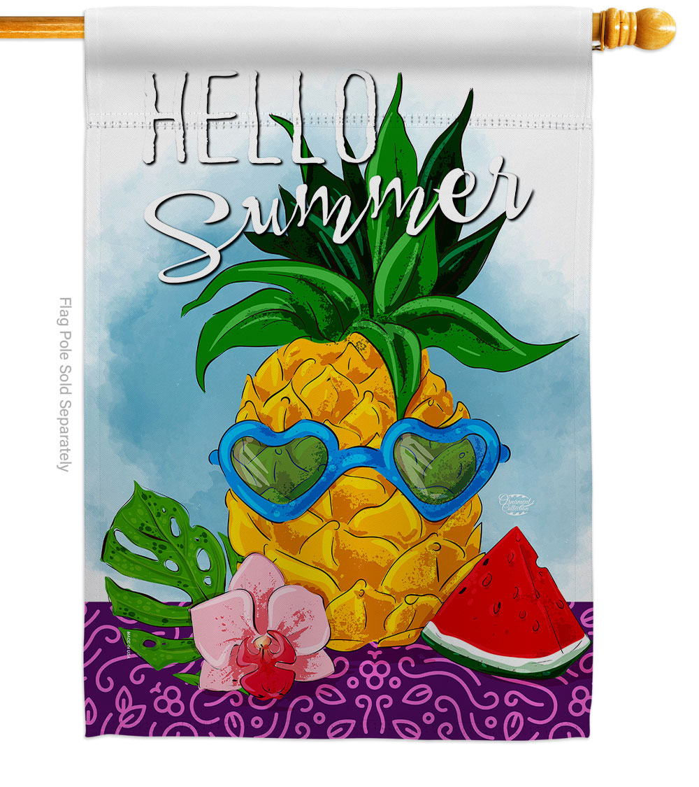 Hello Pineapple Summertime Fun & Sun 28 x 40 in. Double-Sided Decorative Vertical House Flags for Decoration Banner Garden Yard Gift