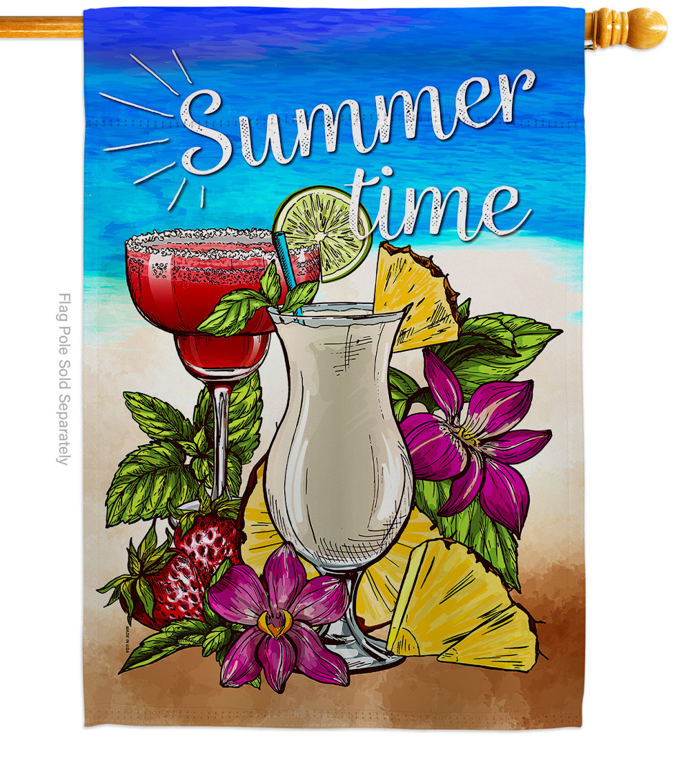 Summer Time Beverages Cocktail 28 x 40 in. Double-Sided Decorative Vertical House Flags for Decoration Banner Garden Yard Gift