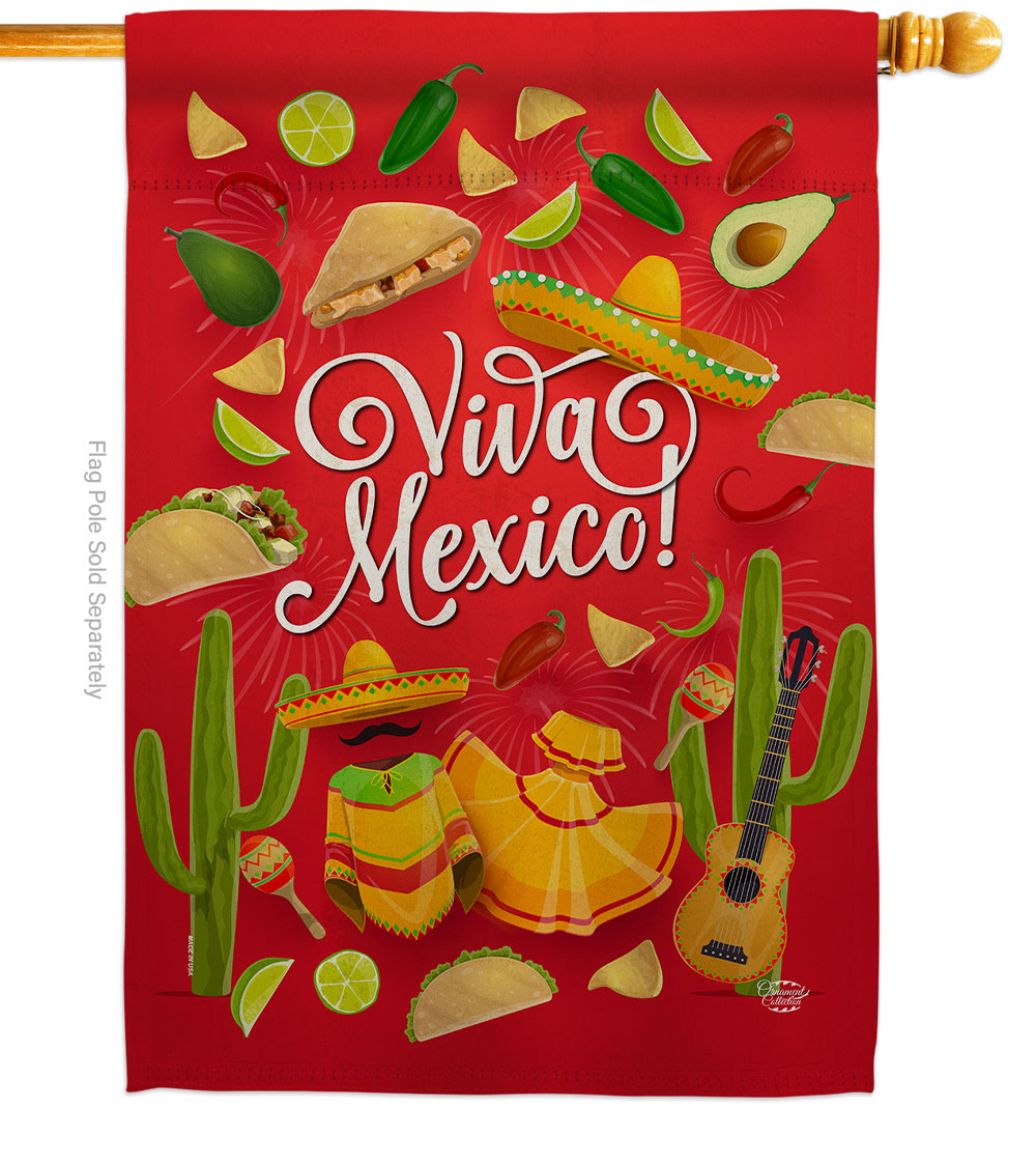Viva Mexico Summertime Cinco de Mayo 28 x 40 in. Double-Sided Decorative Vertical House Flags for Decoration Banner Garden Yard Gift