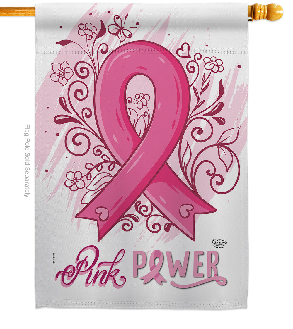 Pink Power Support Awareness 28 x 40 in. Double-Sided Decorative Vertical House Flags for Decoration Banner Garden Yard Gift