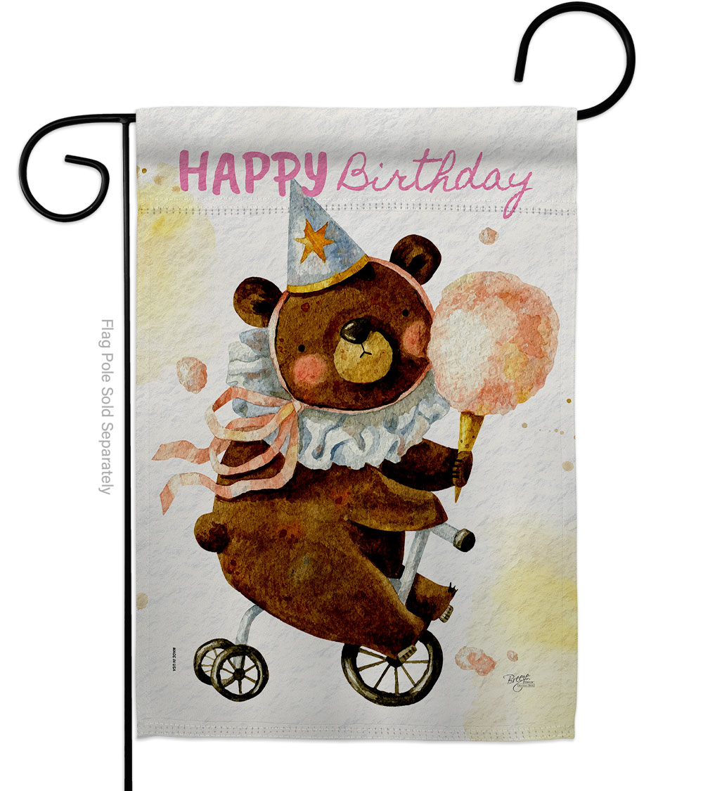Cute Bear Birthday Celebration 13 x 18.5 in. Double-Sided Decorative Vertical Garden Flags for House Decoration Banner Yard Gift