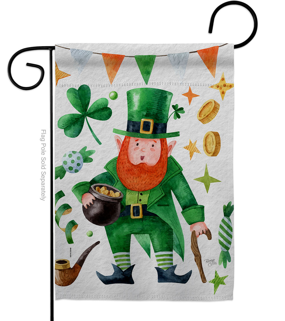 Leprechaun Gold Springtime St Patrick 13 x 18.5 in. Double-Sided Decorative Vertical Garden Flags for House Decoration Banner Yard Gift