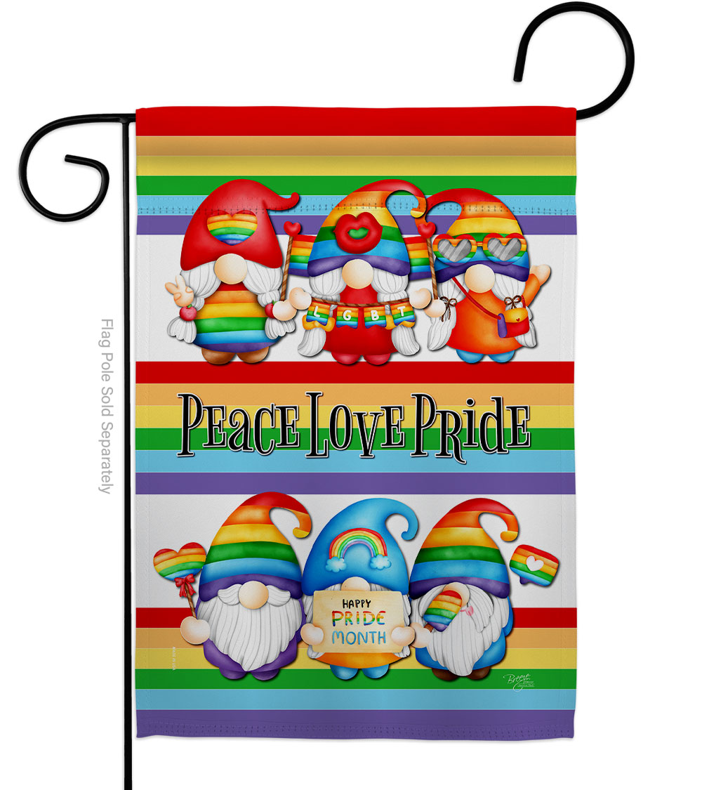 G154165-BO Peace Pride Gnome Support 13 x 18.5 in. Double-Sided Decorative Vertical Garden Flags for House Decoration Banner Yard Gift
