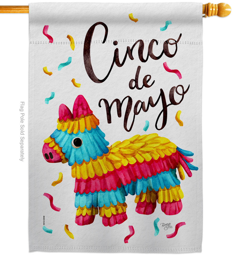 Pinata Mayo Summertime Cinco de 28 x 40 in. Double-Sided Decorative Vertical House Flags for Decoration Banner Garden Yard Gift