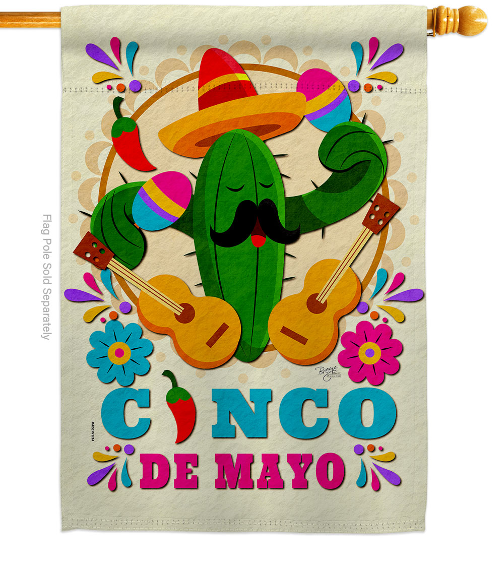 Mr Cactus Mayo Summertime Cinco de 28 x 40 in. Double-Sided Decorative Vertical House Flags for Decoration Banner Garden Yard Gift