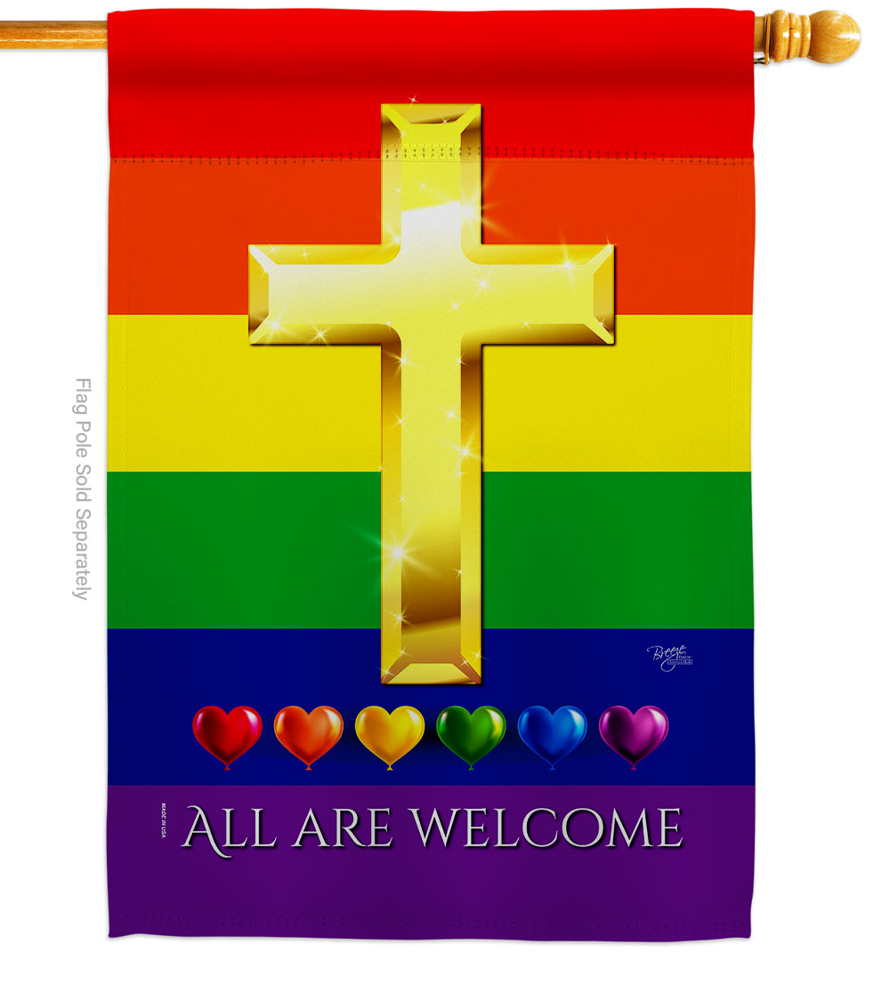All Are Welcome Support Pride 28 x 40 in. Double-Sided Decorative Vertical House Flags for Decoration Banner Garden Yard Gift