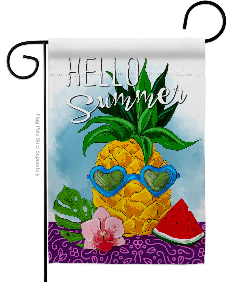 Hello Pineapple Summertime Fun & Sun 13 x 18.5 in. Double-Sided Decorative Vertical Garden Flags for House Decoration Banner Yard Gift