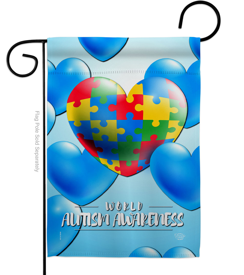 Heart Autism Support Awareness 13 x 18.5 in. Double-Sided Decorative Vertical Garden Flags for House Decoration Banner Yard Gift
