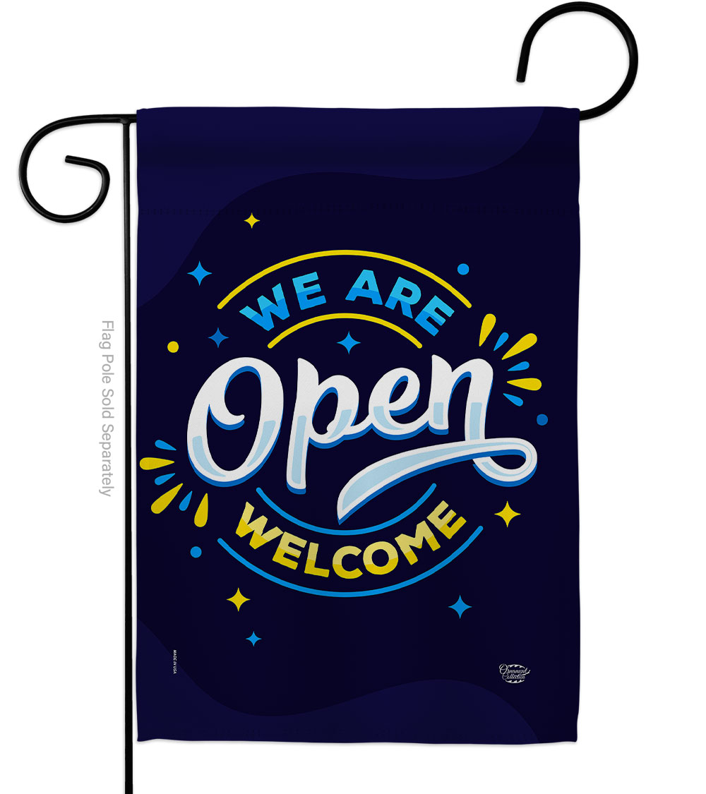 We Are Open Novelty Merchant 13 x 18.5 in. Double-Sided Decorative Vertical Garden Flags for House Decoration Banner Yard Gift
