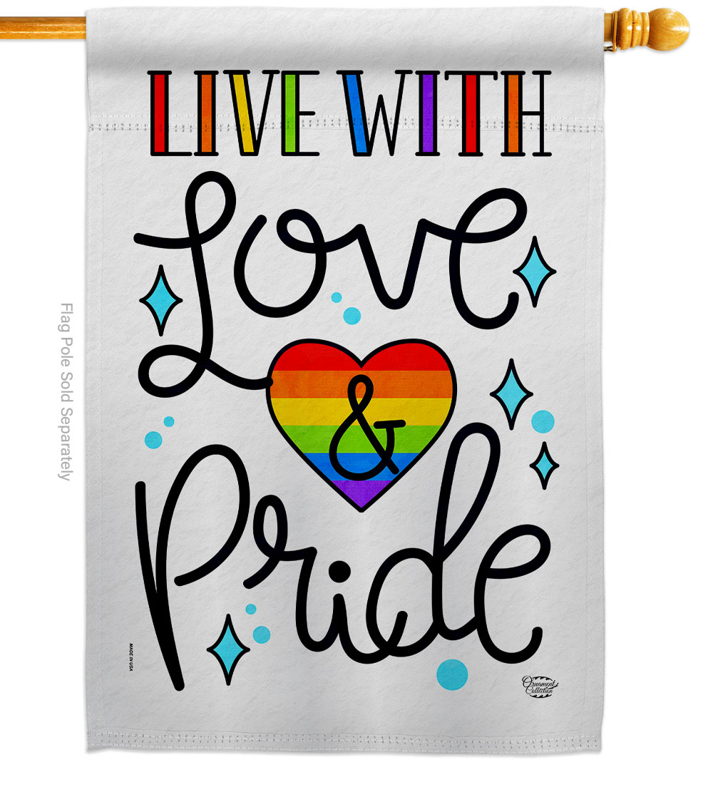 Live with Love Support Pride 28 x 40 in. Double-Sided Decorative Vertical House Flags for Decoration Banner Garden Yard Gift