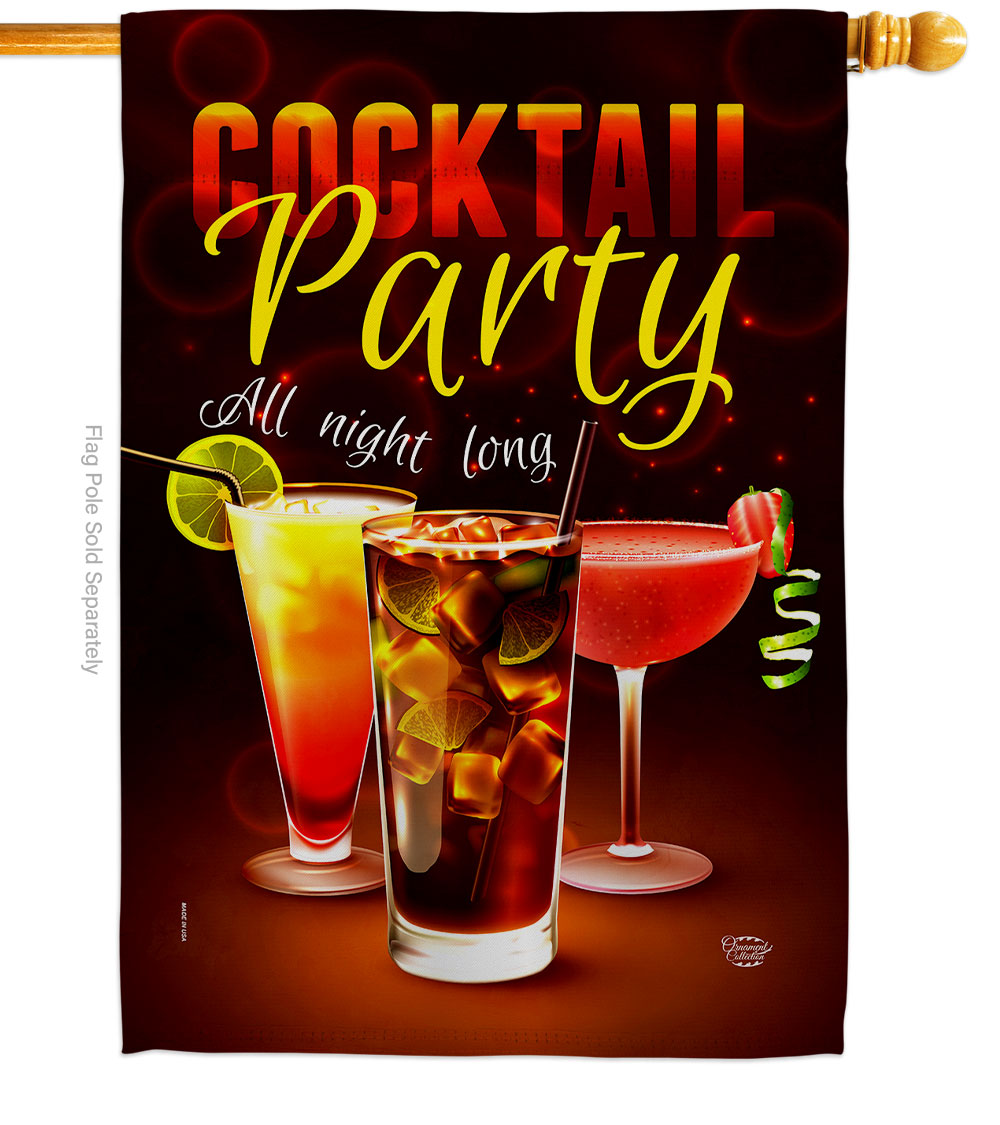 All Night Long Beverages Cocktail 28 x 40 in. Double-Sided Decorative Vertical House Flags for Decoration Banner Garden Yard Gift