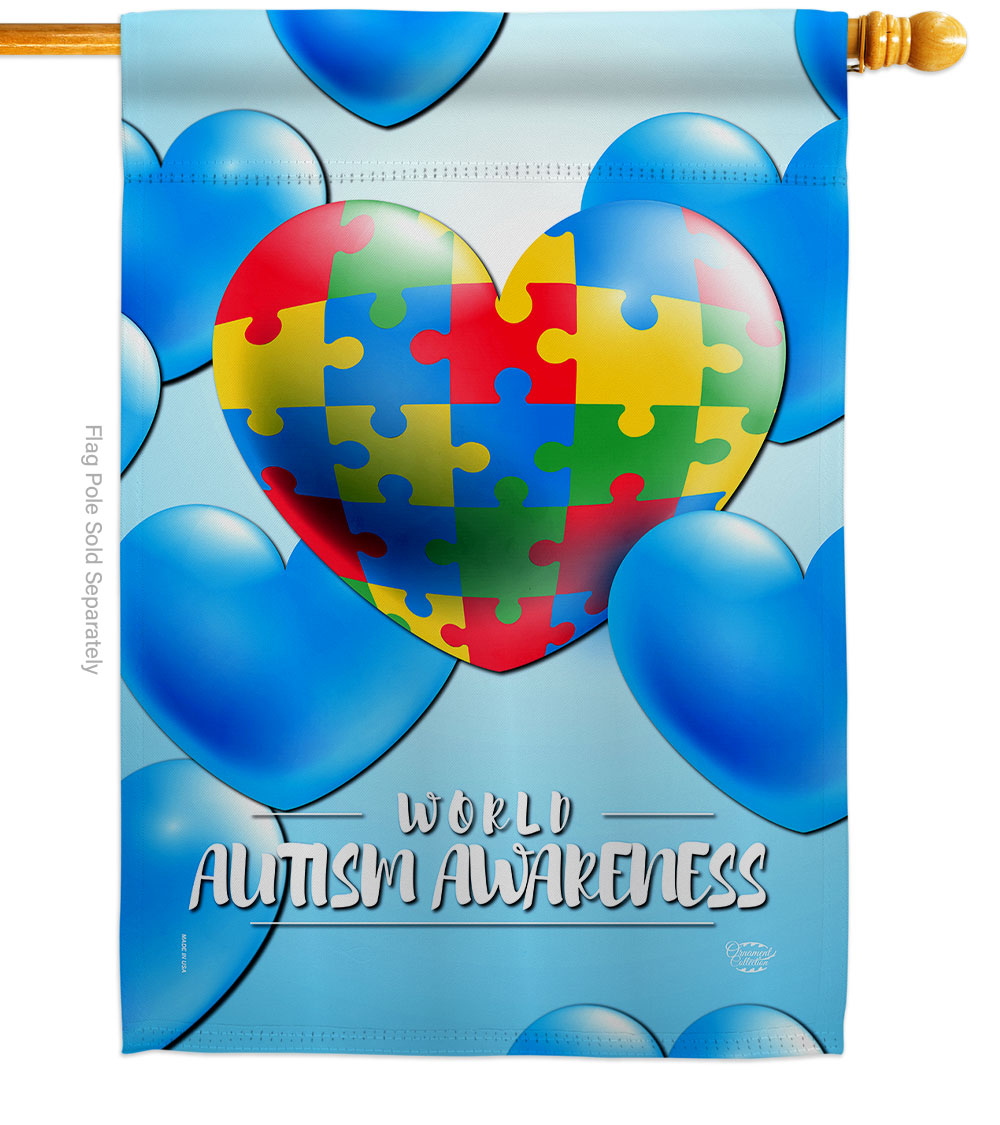 Heart Autism Support Awareness 28 x 40 in. Double-Sided Decorative Vertical House Flags for Decoration Banner Garden Yard Gift