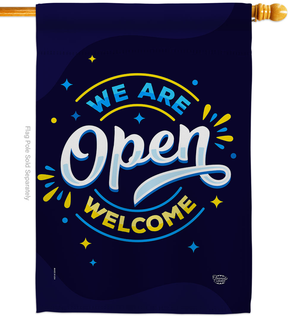 H192586-BO We Are Open Novelty Merchant 28 x 40 in. Double-Sided Decorative Vertical House Flags for Decoration Banner Garden Yard Gift
