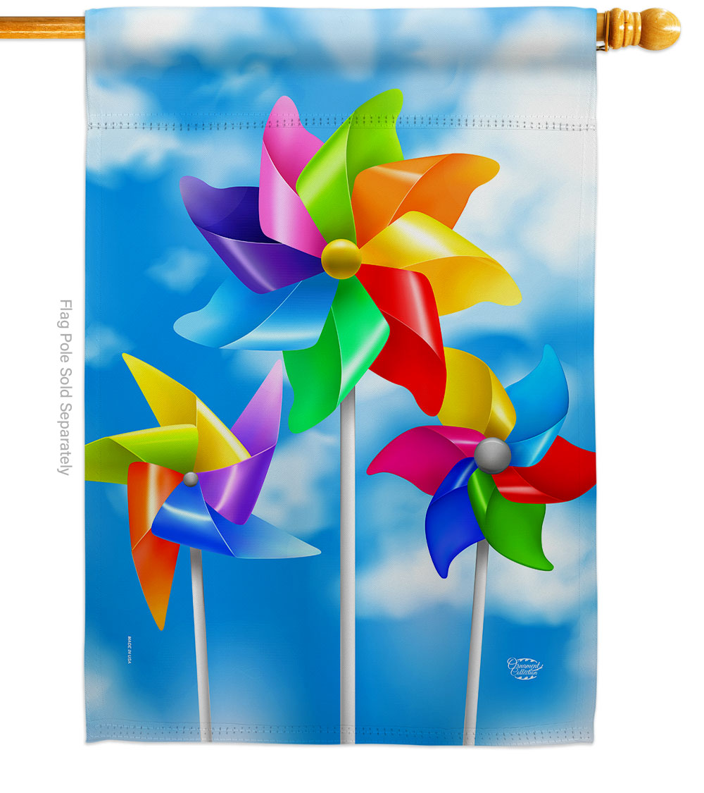 Pinwheels Summertime Fun & Sun 28 x 40 in. Double-Sided Decorative Vertical House Flags for Decoration Banner Garden Yard Gift