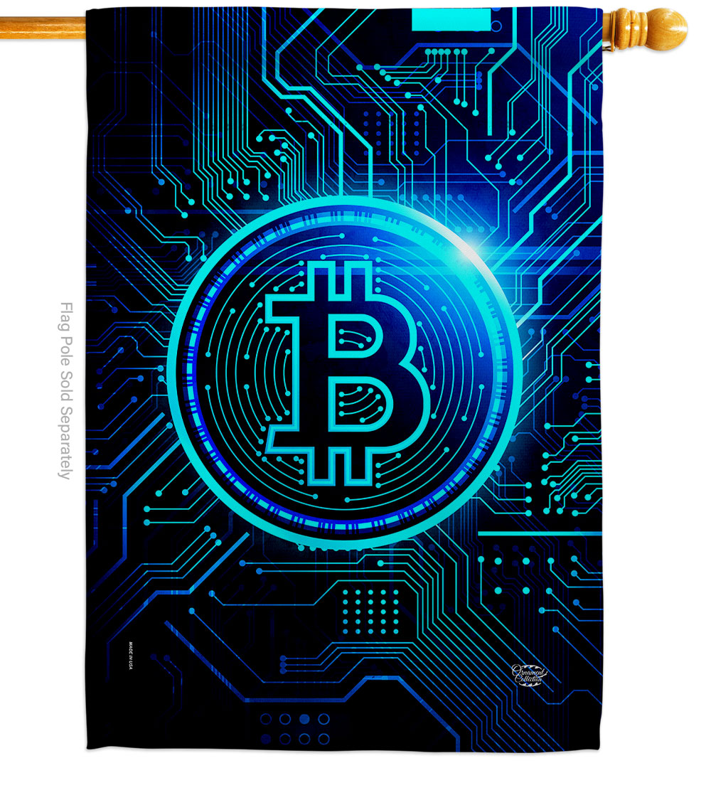 H192644-BO Blue Bitcoin Novelty Merchant 28 x 40 in. Double-Sided Decorative Vertical House Flags for Decoration Banner Garden Yard Gift