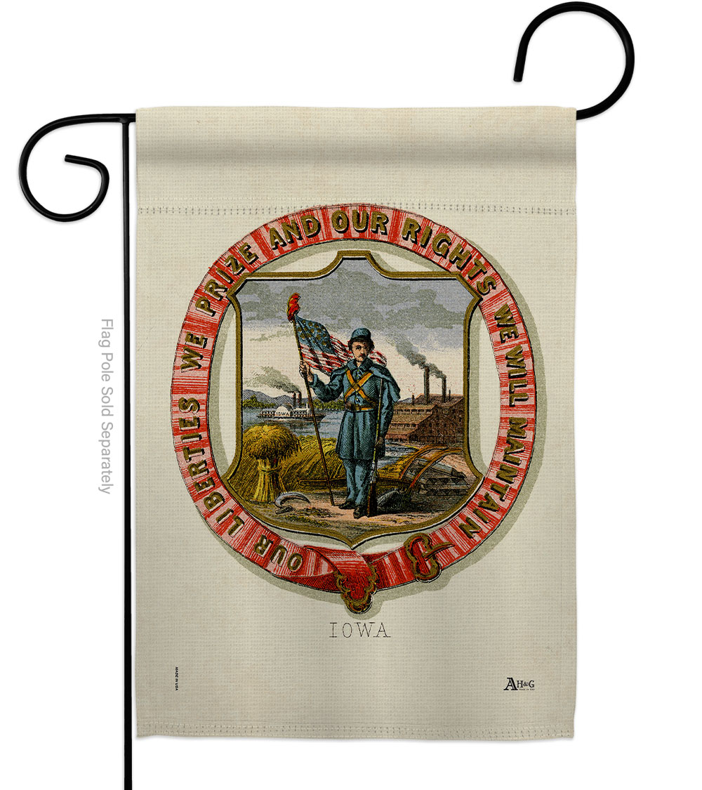 Picture of Americana Home & Garden G141222-BO 13 x 18.5 in. Coat of Arms Iowa Garden Flag with Americana States Double-Sided Decorative Vertical House Banner Yard Gift