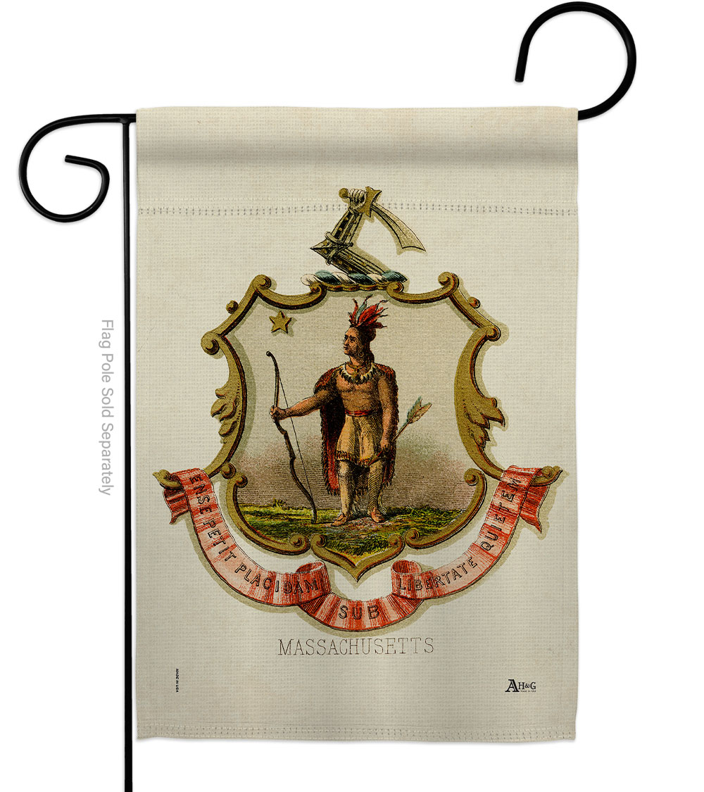 Picture of Americana Home & Garden G141228-BO 13 x 18.5 in. Coat of Arms Massachusetts Garden Flag with Americana States Double-Sided Decorative Vertical House Banner Yard Gift