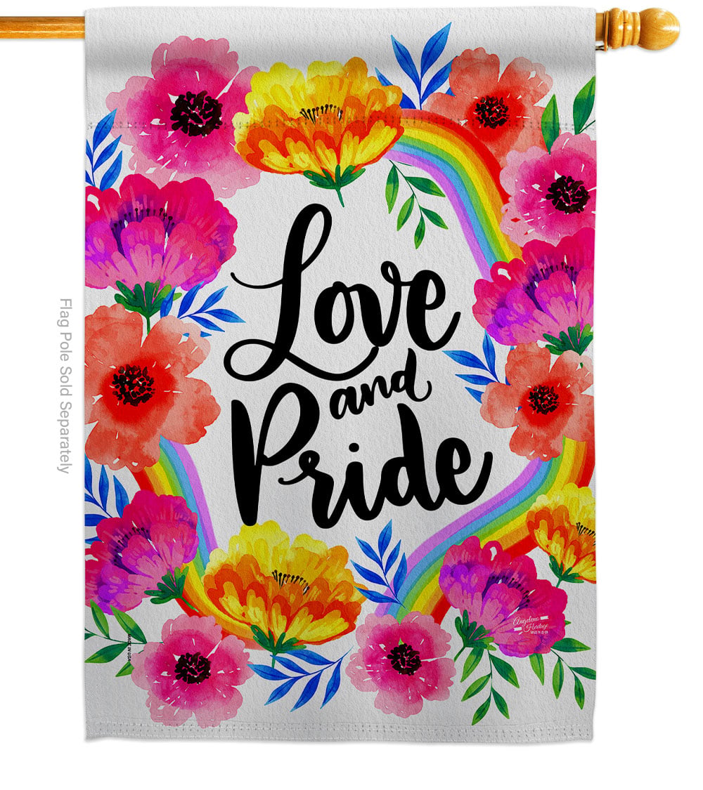 28 x 40 in. Love & Pride House Flag with Support Double-Sided Decorative Vertical Banner Garden Yard Gift