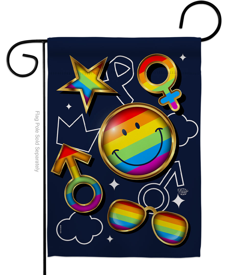13 x 18.5 in. Happy Face Pride Garden Flag with Support Double-Sided Decorative Vertical House Banner Yard Gift