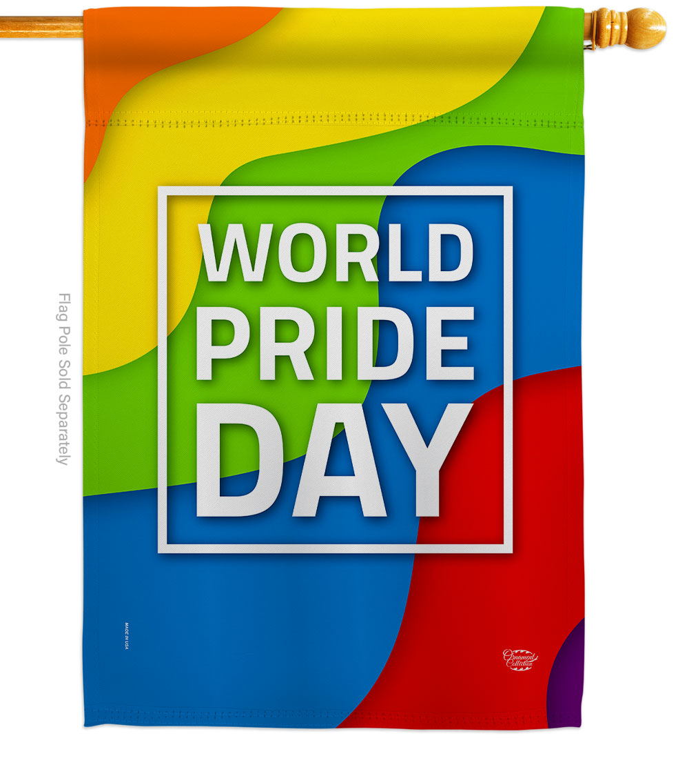 28 x 40 in. World Pride House Flag with Support Double-Sided Decorative Vertical Banner Garden Yard Gift