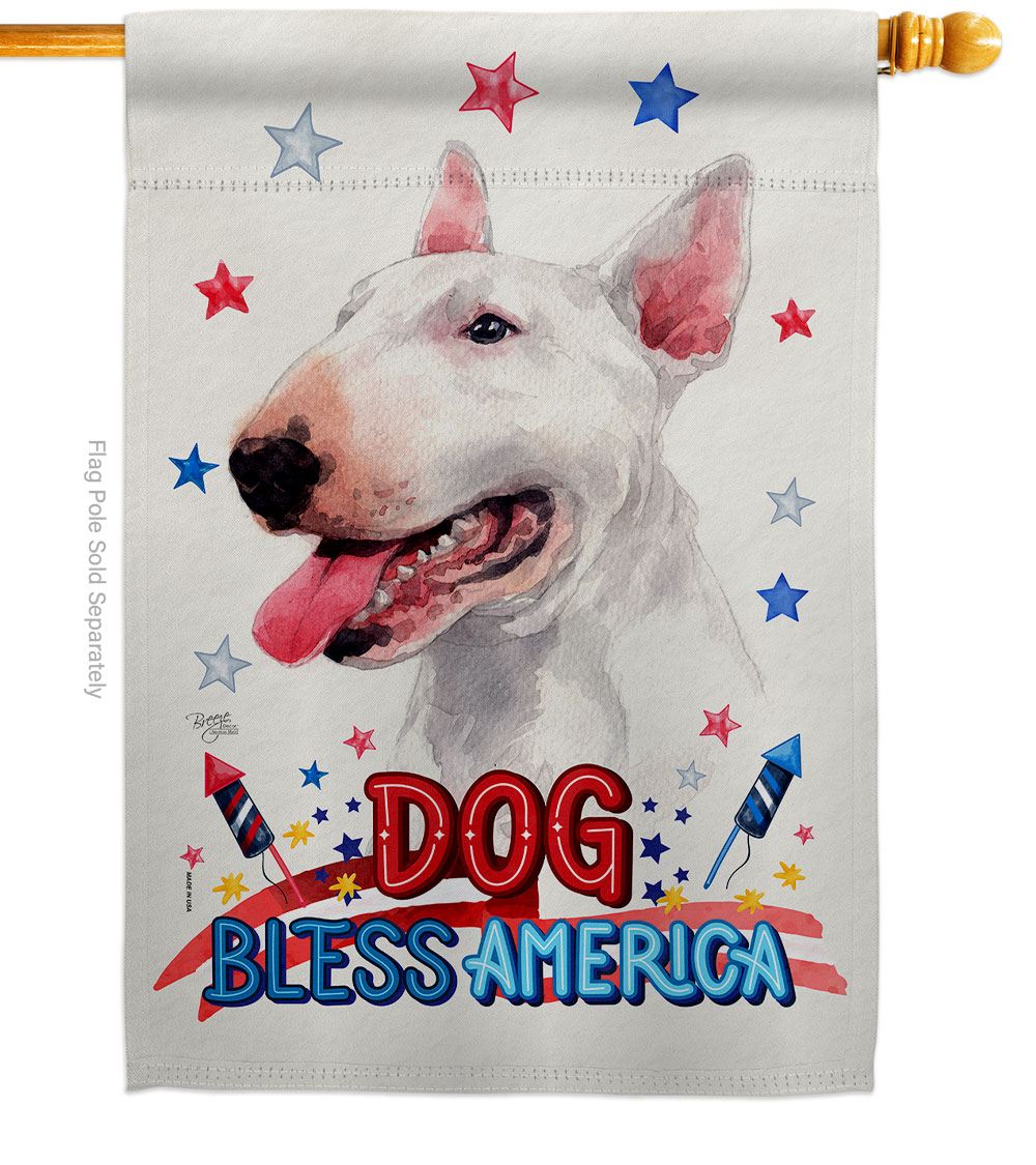 Patriotic White Bull Terrier Animals Dog 28 x 40 in. Double-Sided Decorative Vertical House Flag for Decoration Banner Garden Yard Gift