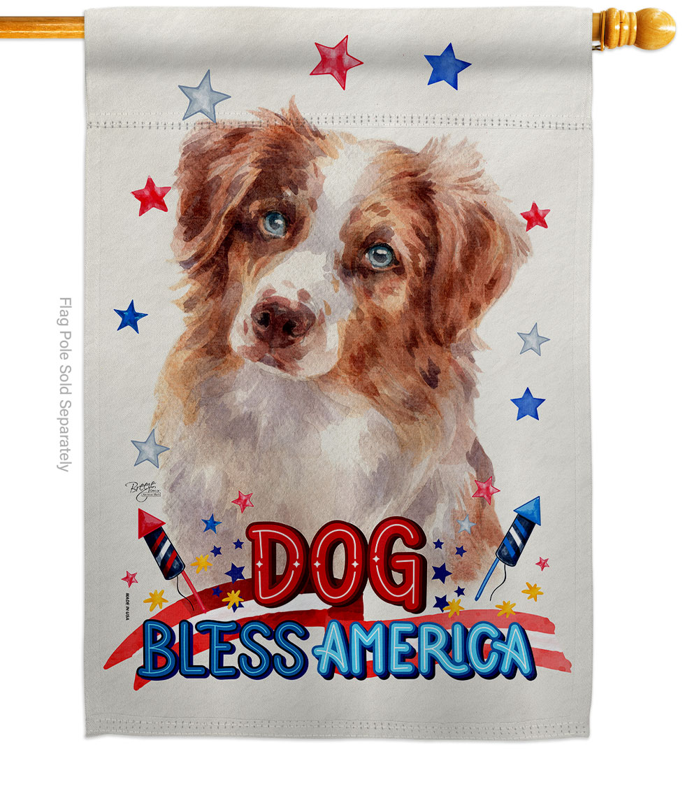 Patriotic Red Australian Shepherd Animals Dog 28 x 40 in. Double-Sided Decorative Vertical House Flag for Decoration Banner Garden Yard Gift