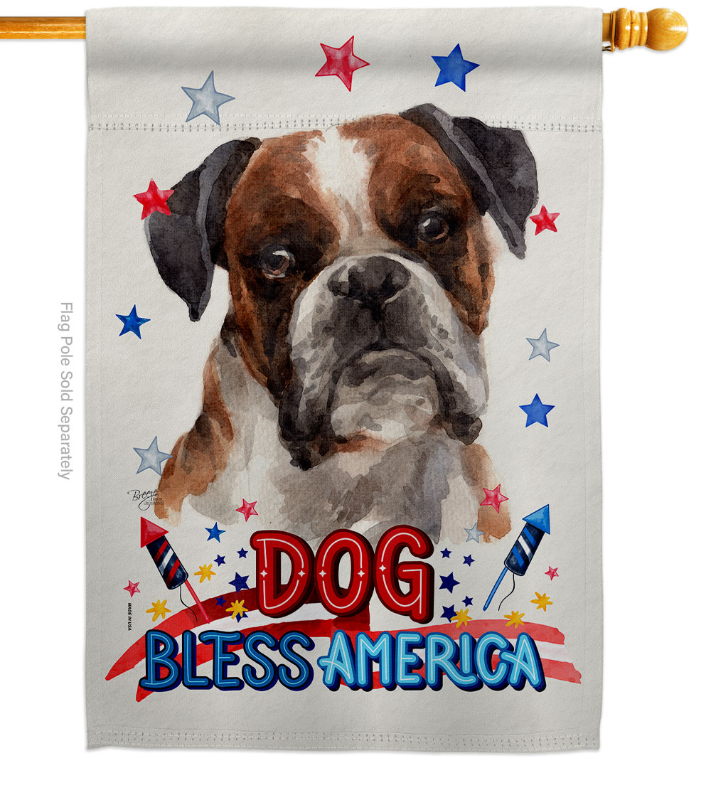 Patriotic Brindle Boxer Animals Dog 28 x 40 in. Double-Sided Decorative Vertical House Flag for Decoration Banner Garden Yard Gift