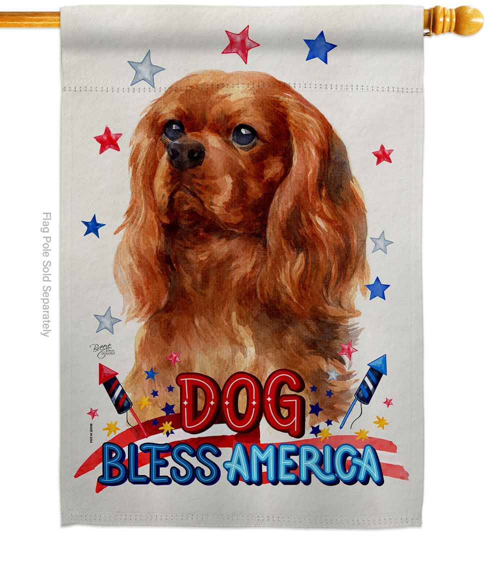 Patriotic Ruby Cavalier King Spaniel Animals Dog 28 x 40 in. Double-Sided Decorative Vertical House Flag for Decoration Banner Garden Yard Gift