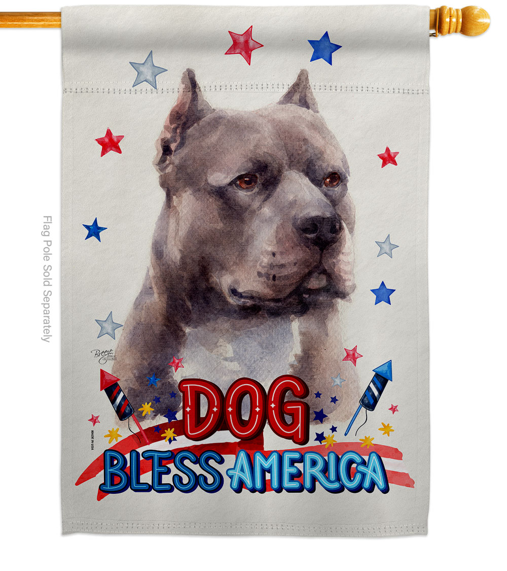 Patriotic Blue Pitbull Animals Dog 28 x 40 in. Double-Sided Decorative Vertical House Flag for Decoration Banner Garden Yard Gift
