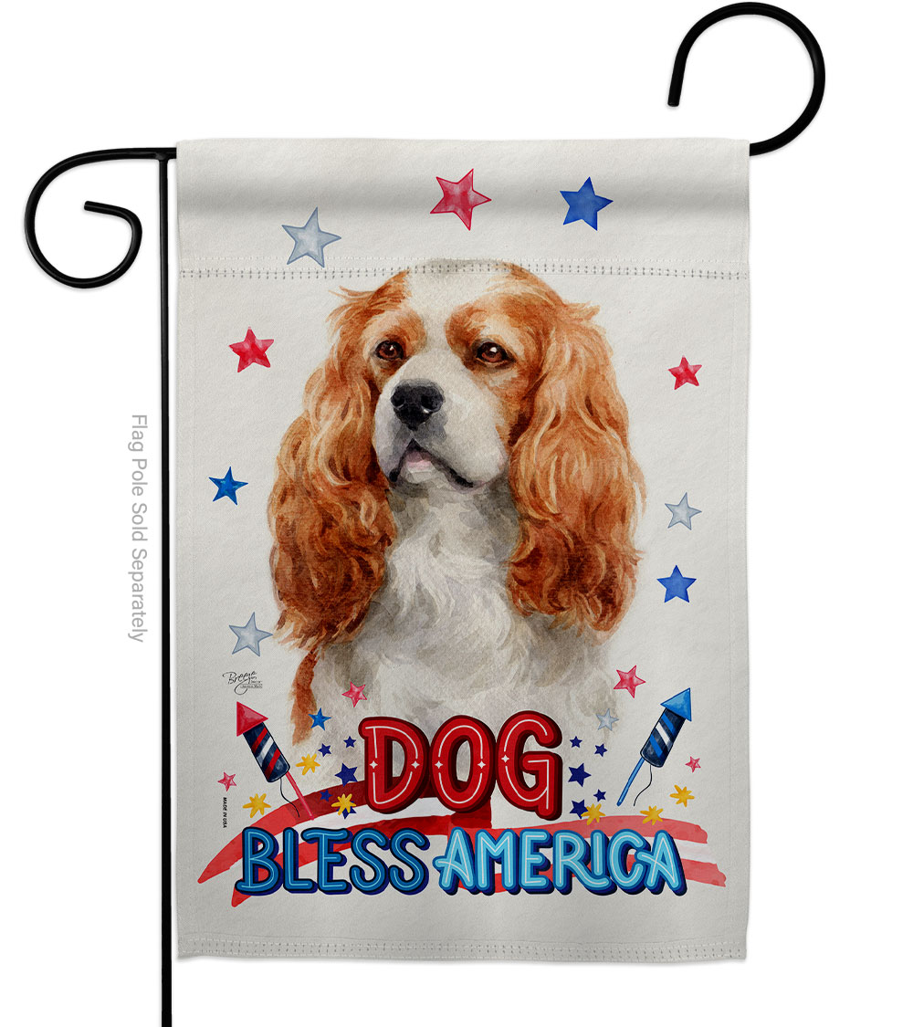 Patriotic Cavalier King Spaniel Animals Dog 13 x 18.5 in. Double-Sided Decorative Vertical Garden Flags for House Decoration Banner Yard Gift
