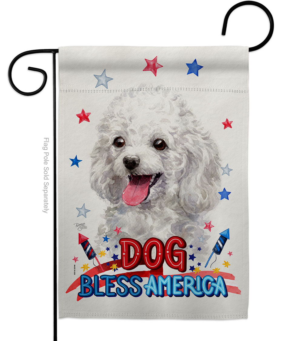 Patriotic White Poodle Animals Dog 13 x 18.5 in. Double-Sided Decorative Vertical Garden Flags for House Decoration Banner Yard Gift