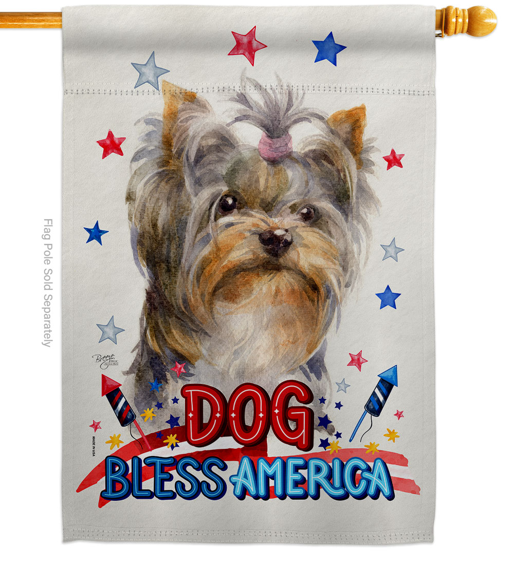Patriotic Yorkshire Animals Dog 28 x 40 in. Double-Sided Decorative Vertical House Flag for Decoration Banner Garden Yard Gift