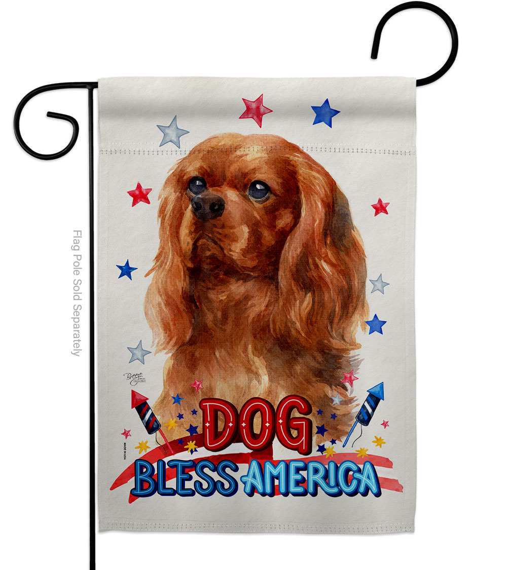 Patriotic Ruby Cavalier King Spaniel Animals Dog 13 x 18.5 in. Double-Sided Decorative Vertical Garden Flags for House Decoration Banner Yard Gift