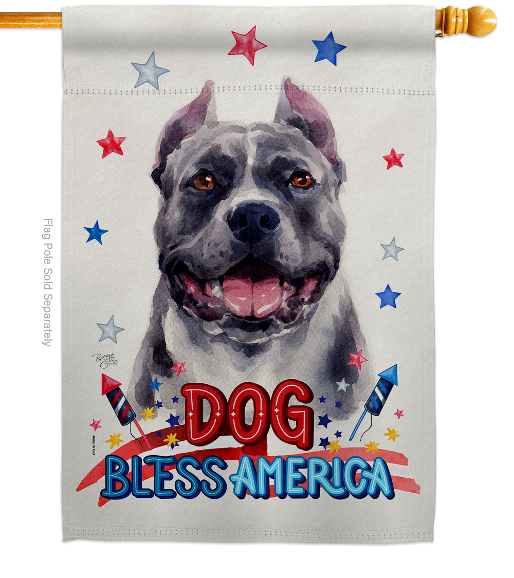 Patriotic Black Pitbull Animals Dog 28 x 40 in. Double-Sided Decorative Vertical House Flag for Decoration Banner Garden Yard Gift