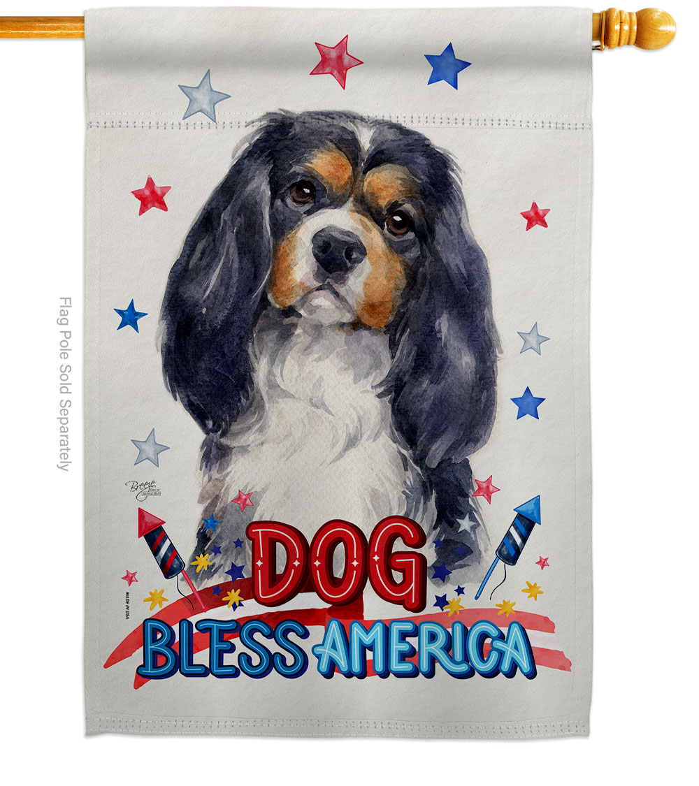 Patriotic Cavalier Spaniel Animals Dog 28 x 40 in. Double-Sided Decorative Vertical House Flag for Decoration Banner Garden Yard Gift