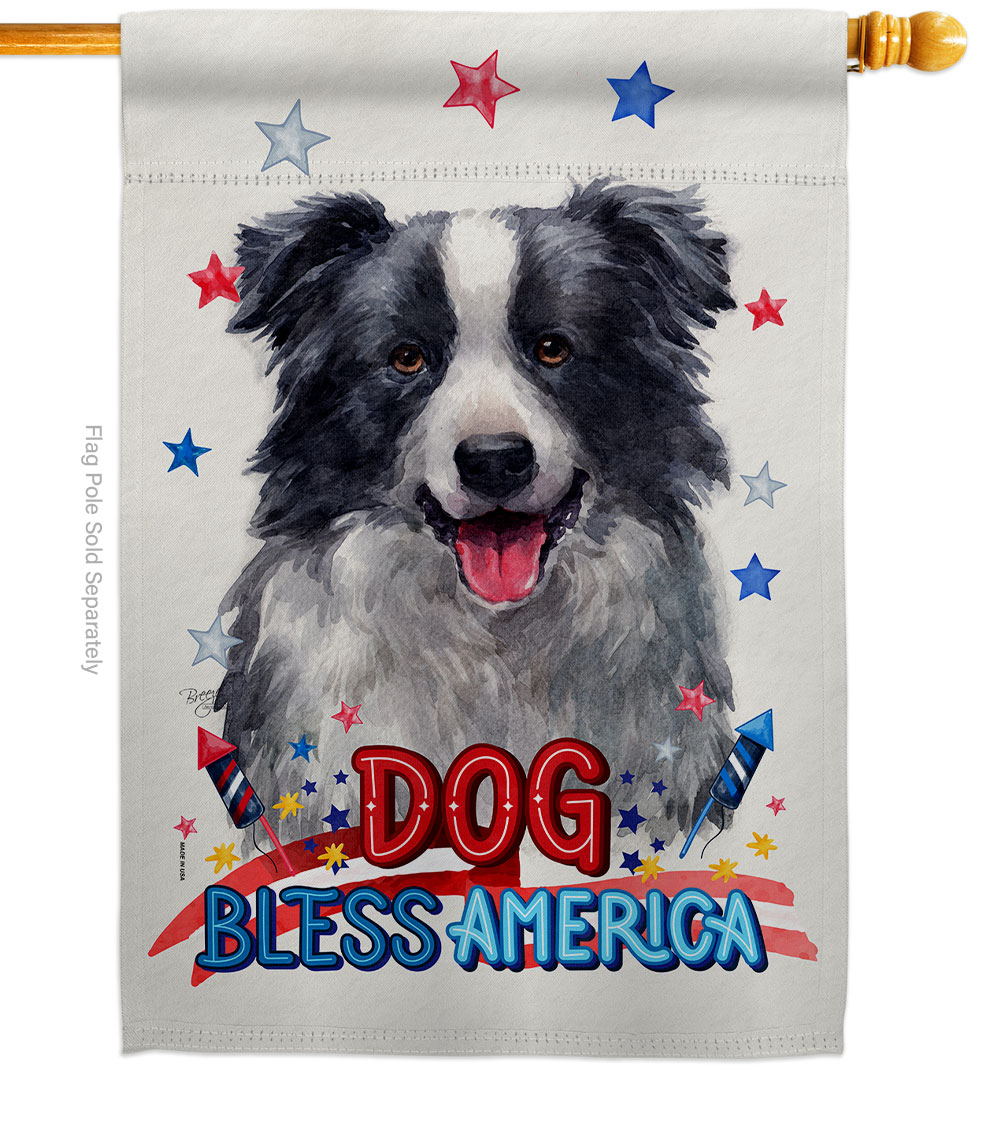 Patriotic Border Collie Animals Dog 28 x 40 in. Double-Sided Decorative Vertical House Flag for Decoration Banner Garden Yard Gift