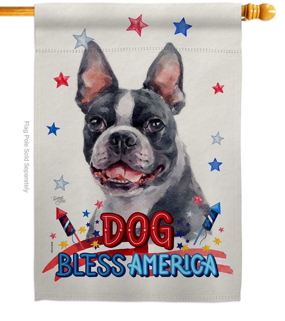 Patriotic Boston Terrier Animals Dog 28 x 40 in. Double-Sided Decorative Vertical House Flag for Decoration Banner Garden Yard Gift