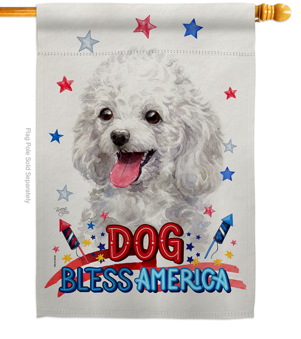 Patriotic White Poodle Animals Dog 28 x 40 in. Double-Sided Decorative Vertical House Flag for Decoration Banner Garden Yard Gift