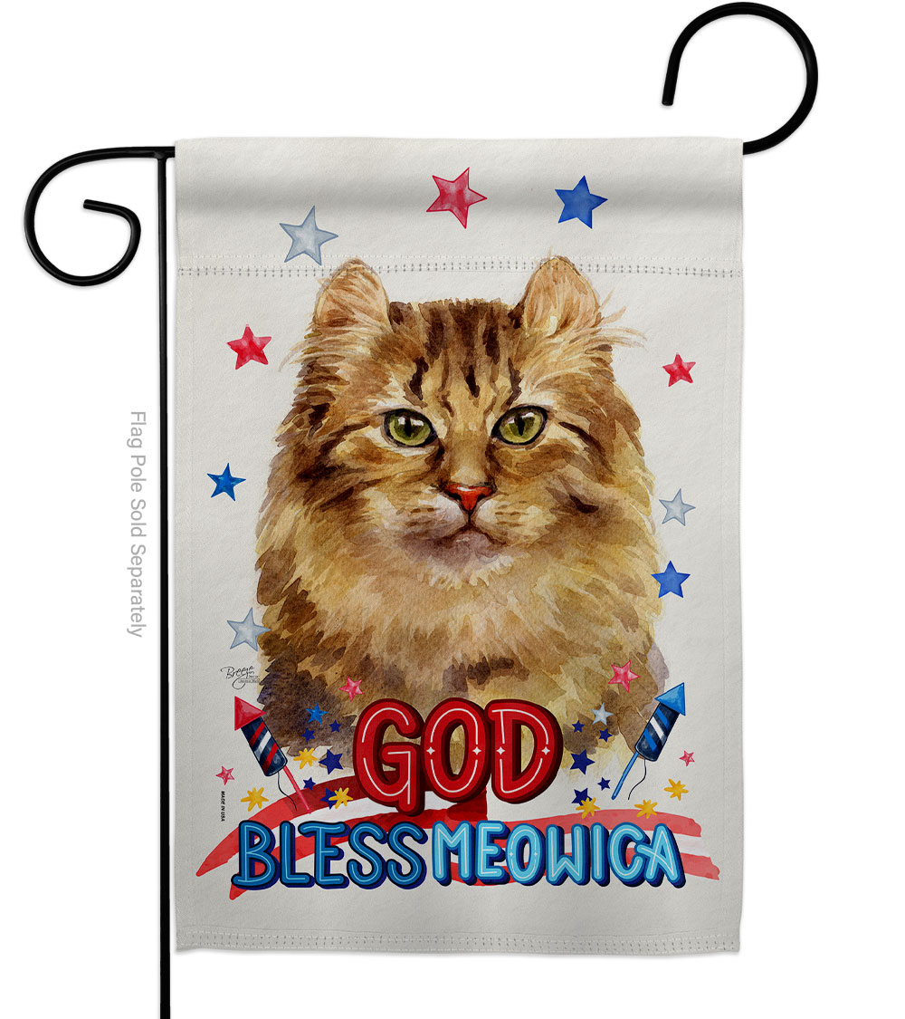 Patriotic Amerian Curl Animals Cat 13 x 18.5 in. Double-Sided Decorative Vertical Garden Flags for House Decoration Banner Yard Gift