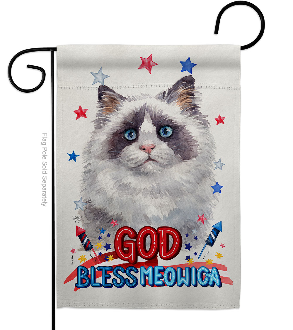 Patriotic Blue Bicolor Ragdoll Animals Cat 13 x 18.5 in. Double-Sided Decorative Vertical Garden Flags for House Decoration Banner Yard Gift