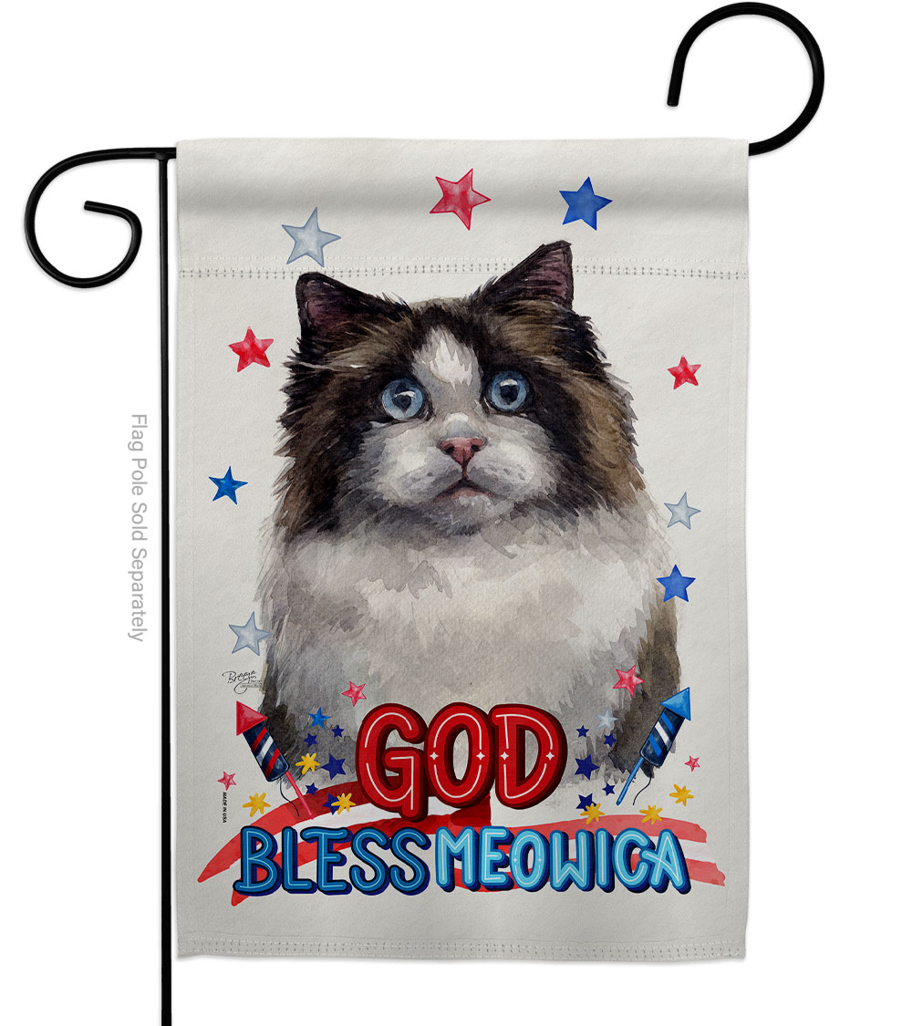 Patriotic Mitted Ragdoll Animals Cat 13 x 18.5 in. Double-Sided Decorative Vertical Garden Flags for House Decoration Banner Yard Gift