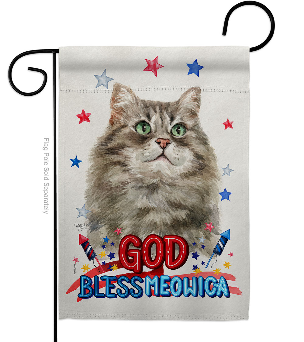 Patriotic Silver Siberian Animals Cat 13 x 18.5 in. Double-Sided Decorative Vertical Garden Flags for House Decoration Banner Yard Gift