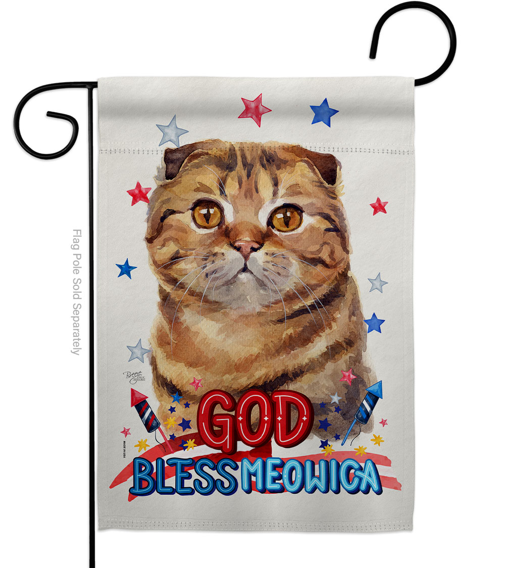Patriotic Scottish Fold Animals Cat 13 x 18.5 in. Double-Sided Decorative Vertical Garden Flags for House Decoration Banner Yard Gift