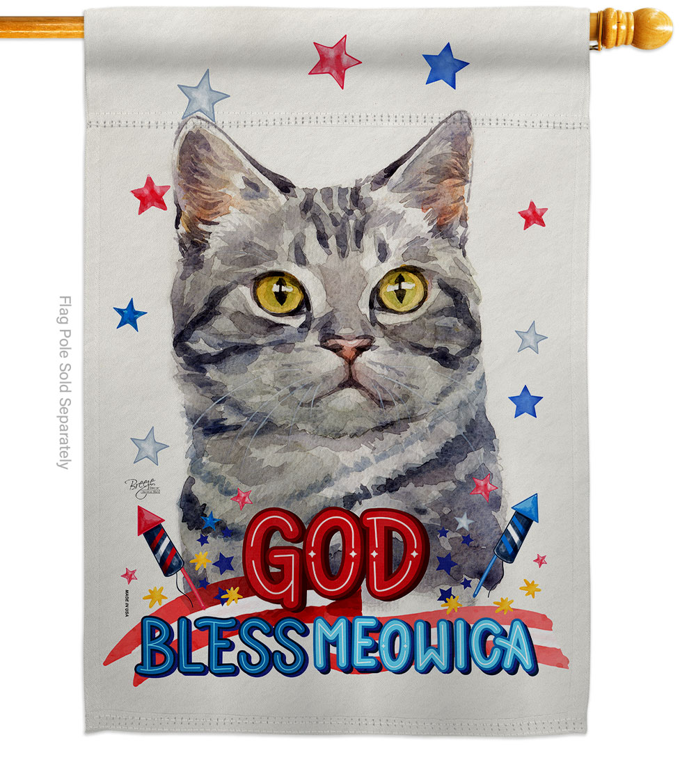 Patriotic Red American Short Hair Animals Cat 28 x 40 in. Double-Sided Decorative Vertical House Flag for Decoration Banner Garden Yard Gift